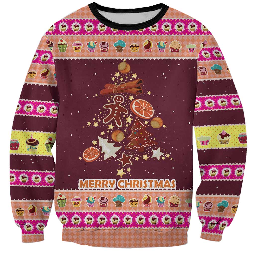 Christmas Cookie Sweatshirt with Gingerbread Tree Candy Ornaments and Sweet Treat Pattern - Wonder Print Shop