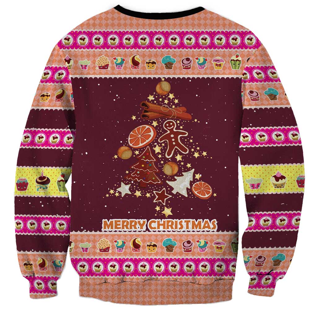 Christmas Cookie Sweatshirt with Gingerbread Tree Candy Ornaments and Sweet Treat Pattern - Wonder Print Shop