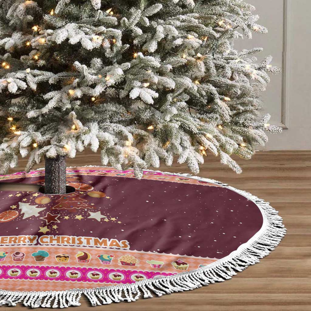 Christmas Cookie Tree Skirt with Gingerbread Tree Candy Ornaments and Sweet Treat Pattern - Wonder Print Shop