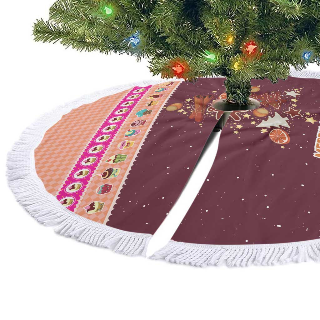 Christmas Cookie Tree Skirt with Gingerbread Tree Candy Ornaments and Sweet Treat Pattern - Wonder Print Shop