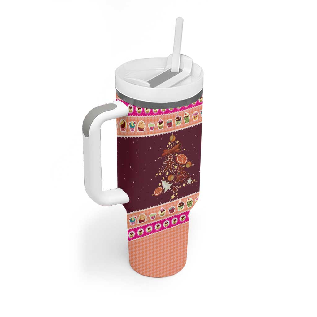 Christmas Cookie Tumbler With Handle with Gingerbread Tree Candy Ornaments and Sweet Treat Pattern - Wonder Print Shop