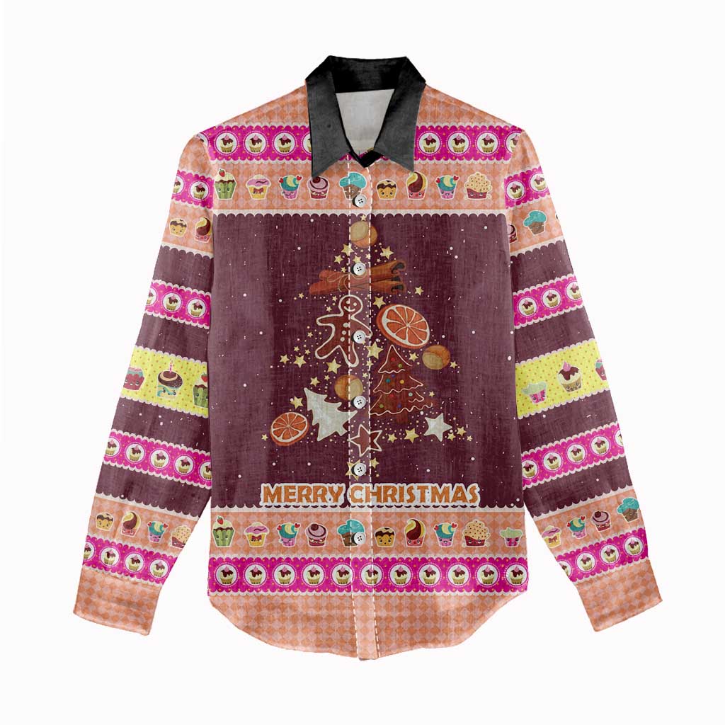 Christmas Cookie Women Casual Shirt with Gingerbread Tree Candy Ornaments and Sweet Treat Pattern - Wonder Print Shop