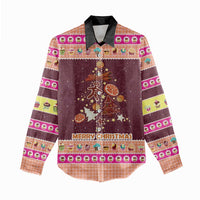 Christmas Cookie Women Casual Shirt with Gingerbread Tree Candy Ornaments and Sweet Treat Pattern - Wonder Print Shop