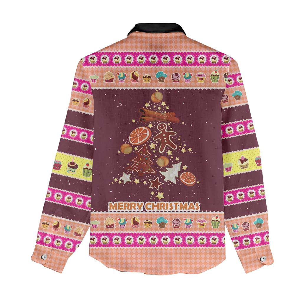 Christmas Cookie Women Casual Shirt with Gingerbread Tree Candy Ornaments and Sweet Treat Pattern - Wonder Print Shop
