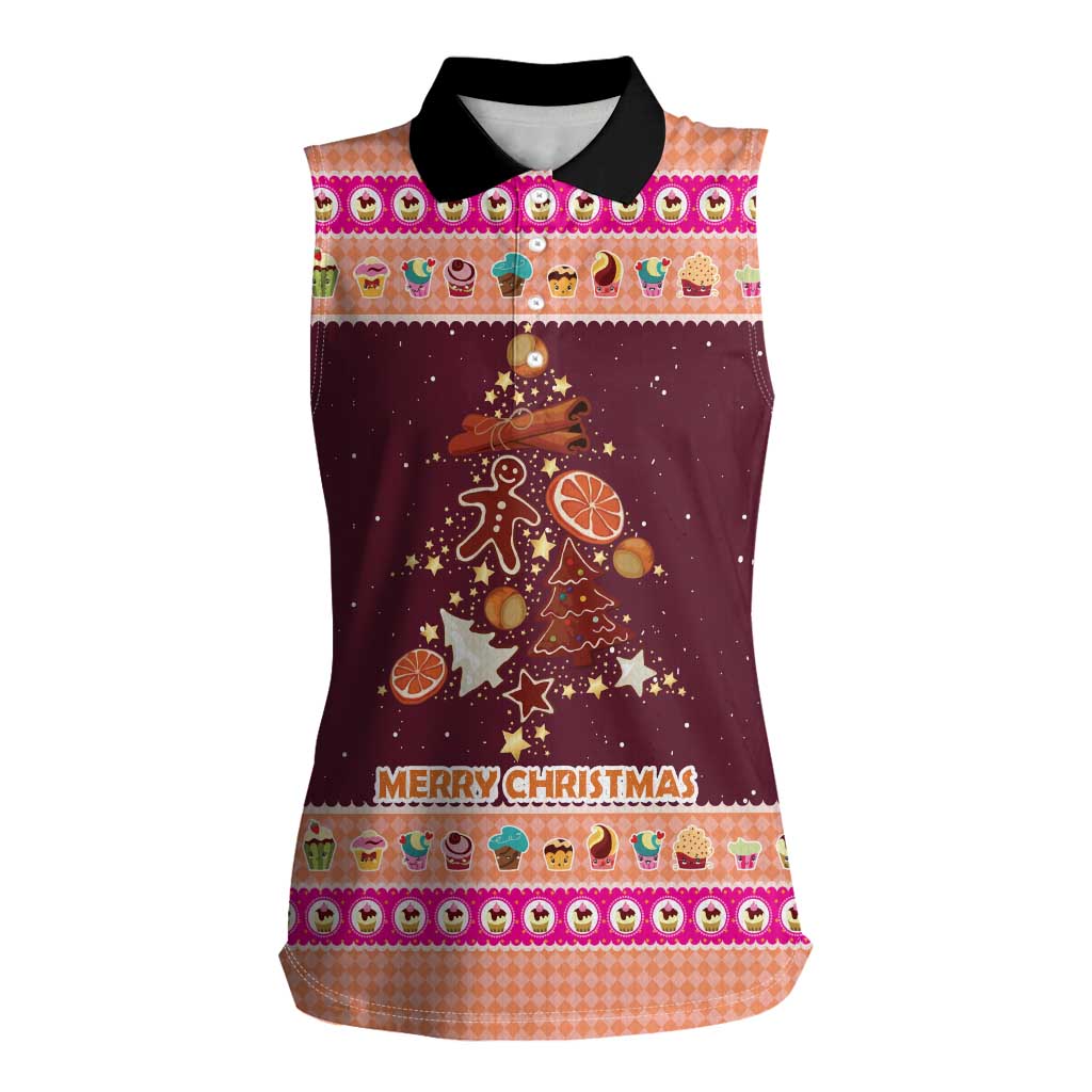 Christmas Cookie Women Sleeveless Polo Shirt with Gingerbread Tree Candy Ornaments and Sweet Treat Pattern - Wonder Print Shop