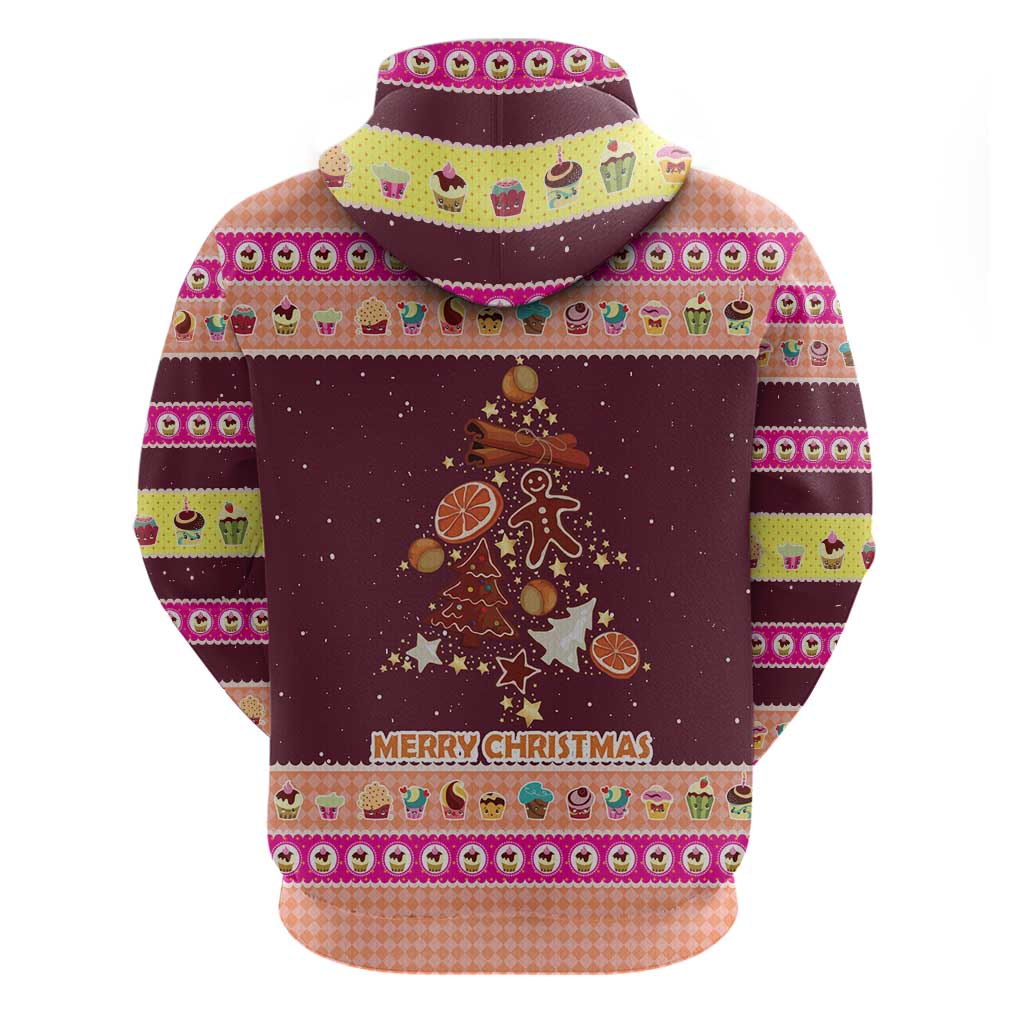 Christmas Cookie Zip Hoodie with Gingerbread Tree Candy Ornaments and Sweet Treat Pattern - Wonder Print Shop