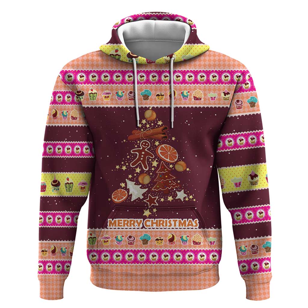 Christmas Cookie Zip Hoodie with Gingerbread Tree Candy Ornaments and Sweet Treat Pattern - Wonder Print Shop
