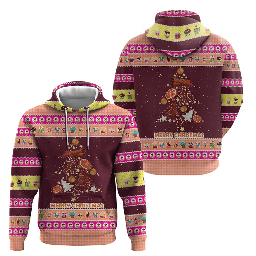 Christmas Cookie Zip Hoodie with Gingerbread Tree Candy Ornaments and Sweet Treat Pattern - Wonder Print Shop