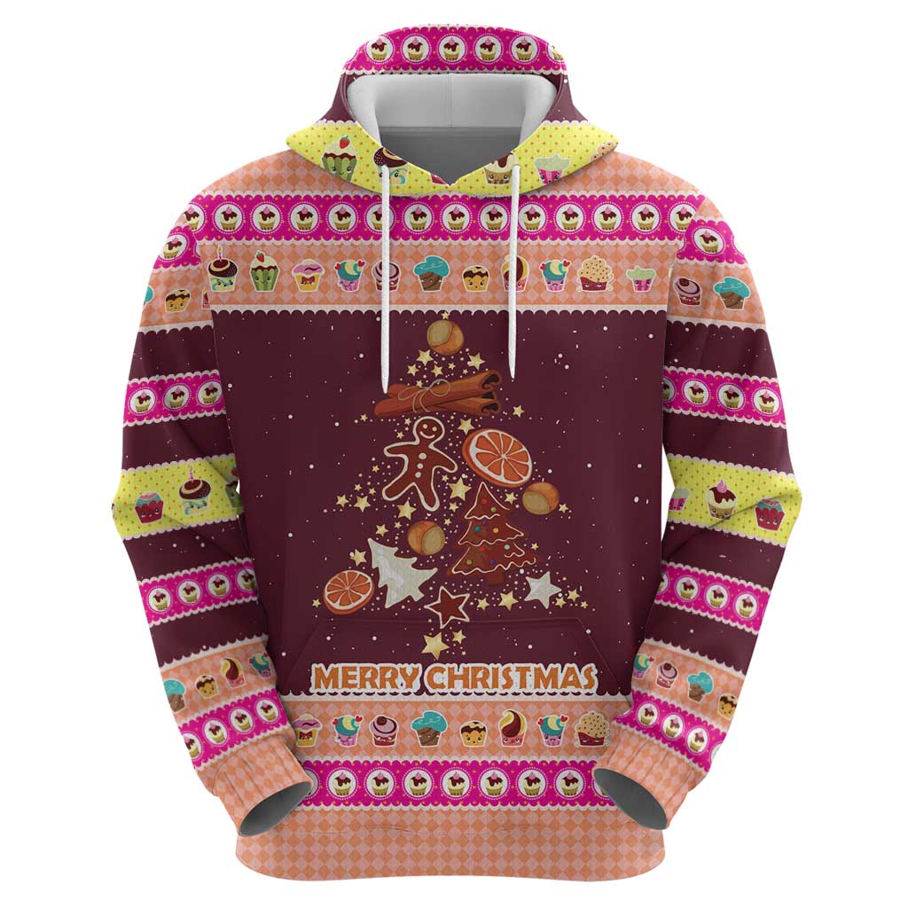 Christmas Cookie Zip Hoodie with Gingerbread Tree Candy Ornaments and Sweet Treat Pattern - Wonder Print Shop