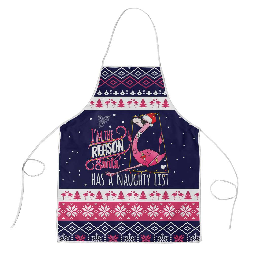 Flamingo I Am The Reason Santa Has A Naughty Christmas Apron Xmas Holiday Patterns - Wonder Print Shop