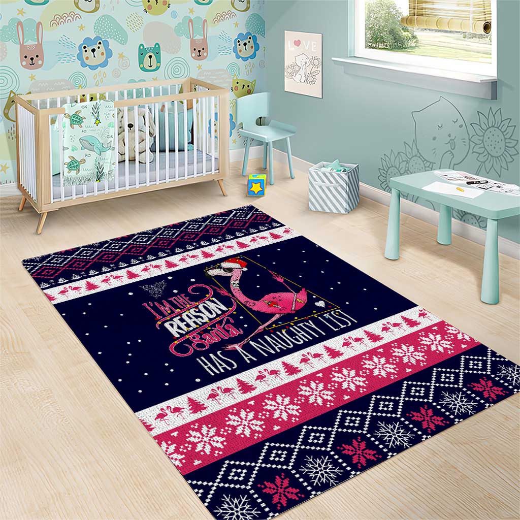 Flamingo I Am The Reason Santa Has A Naughty Christmas Area Rug Xmas Holiday Patterns - Wonder Print Shop