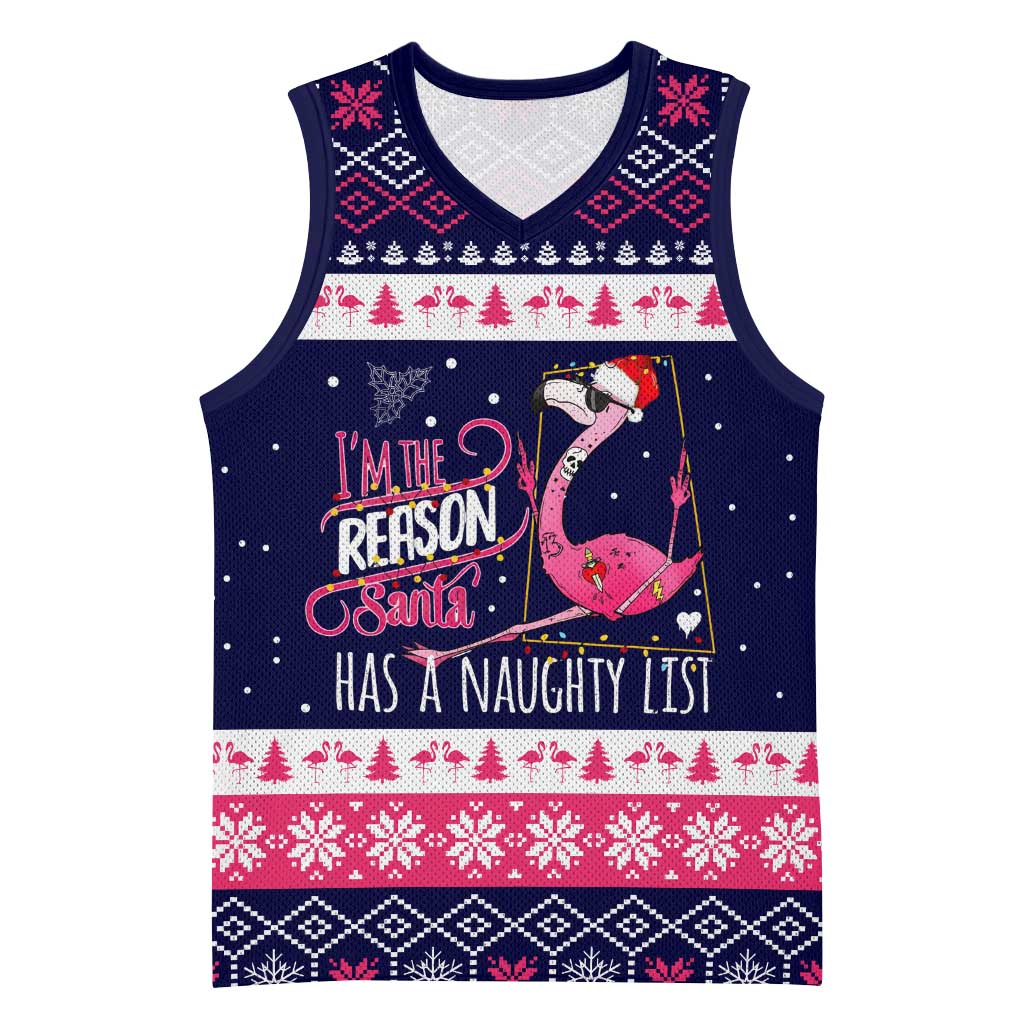 Flamingo I Am The Reason Santa Has A Naughty Christmas Basketball Jersey Xmas Holiday Patterns - Wonder Print Shop