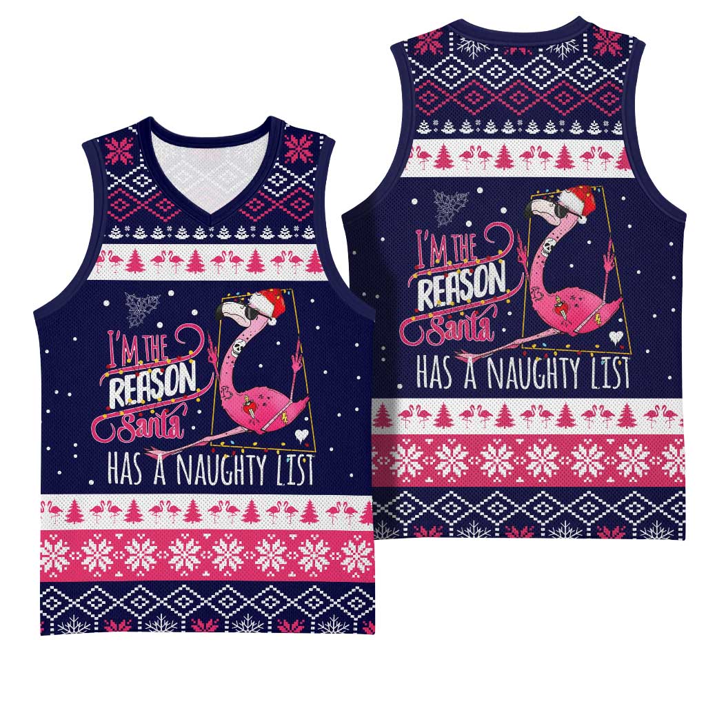Flamingo I Am The Reason Santa Has A Naughty Christmas Basketball Jersey Xmas Holiday Patterns - Wonder Print Shop