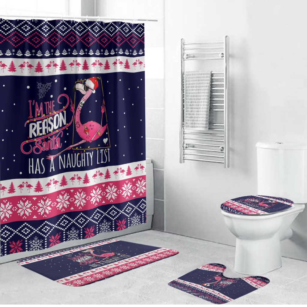Flamingo I Am The Reason Santa Has A Naughty Christmas Bathroom Set Xmas Holiday Patterns - Wonder Print Shop