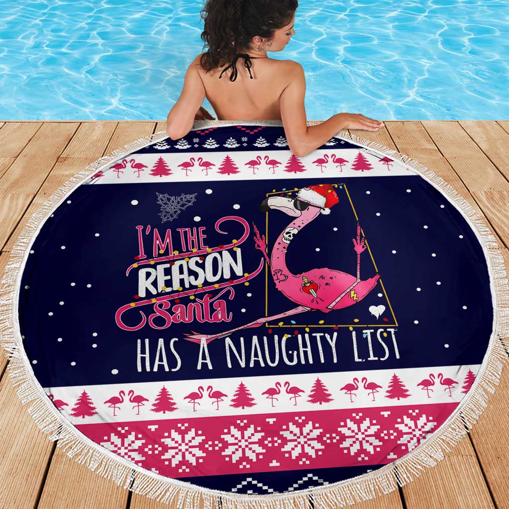 Flamingo I Am The Reason Santa Has A Naughty Christmas Beach Blanket Xmas Holiday Patterns - Wonder Print Shop