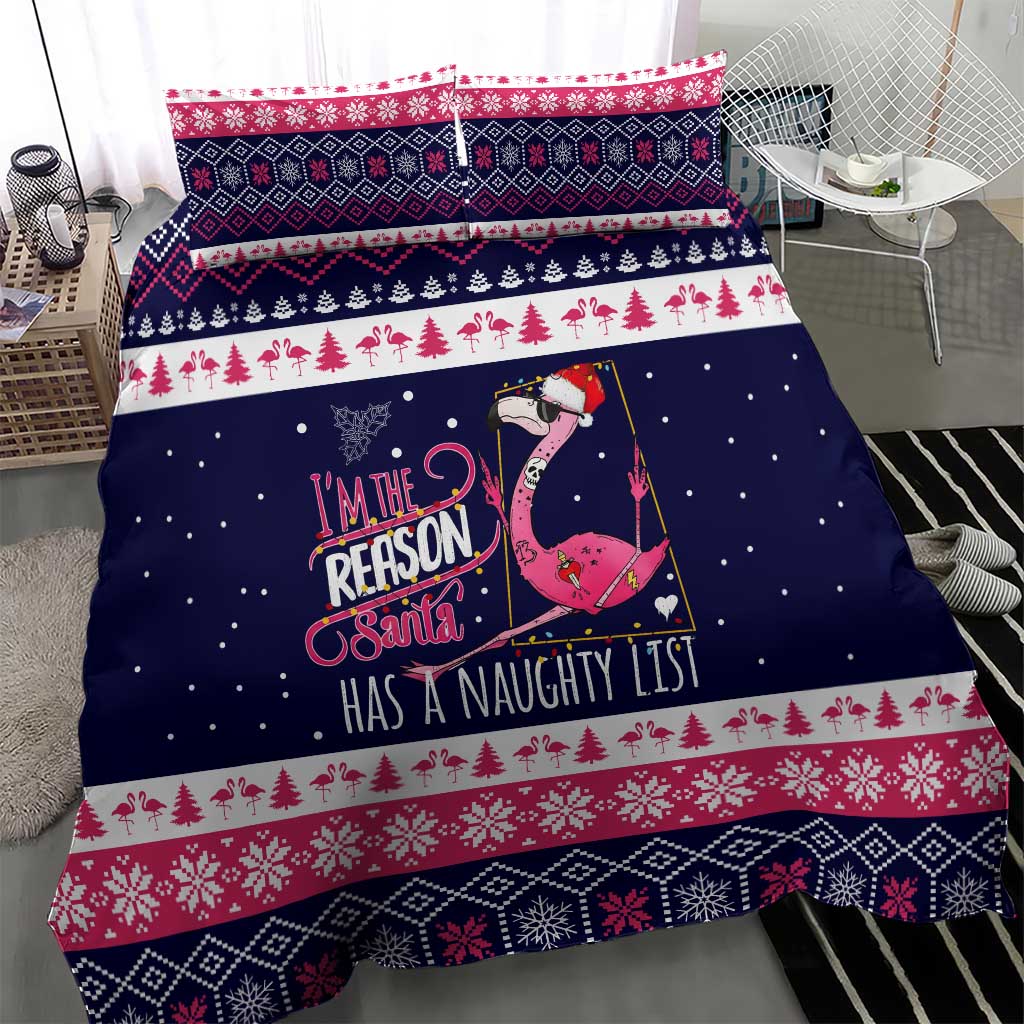 Flamingo I Am The Reason Santa Has A Naughty Christmas Bedding Set Xmas Holiday Patterns - Wonder Print Shop