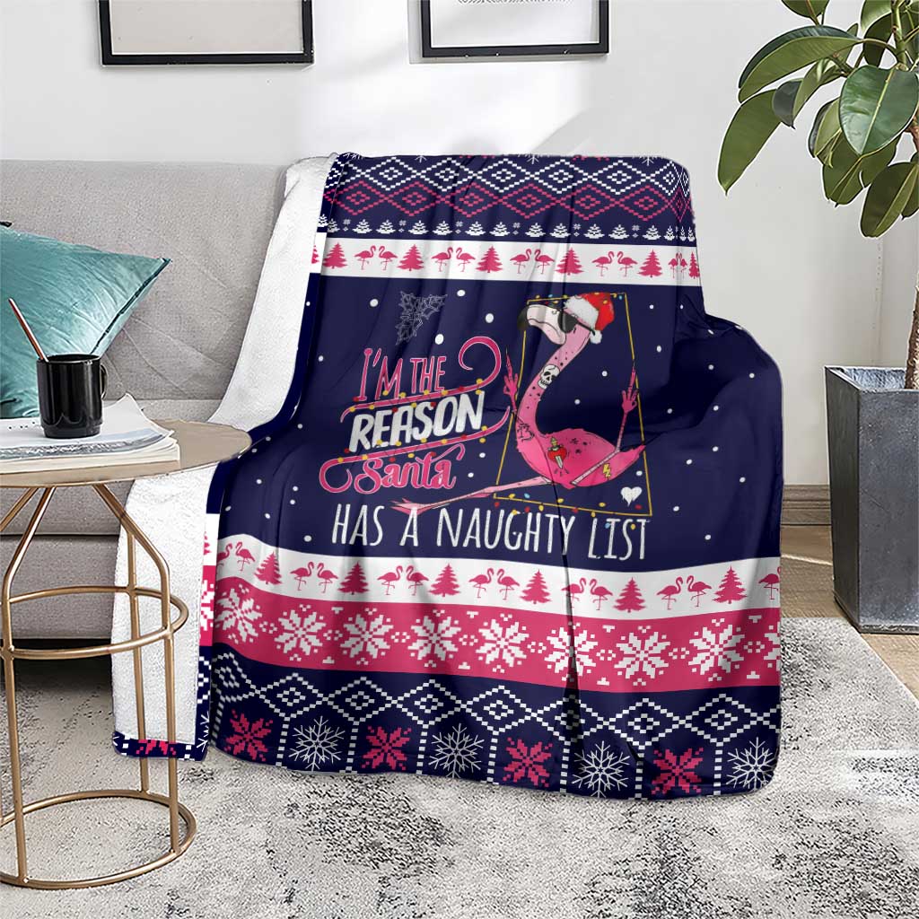 Flamingo I Am The Reason Santa Has A Naughty Christmas Blanket Xmas Holiday Patterns - Wonder Print Shop