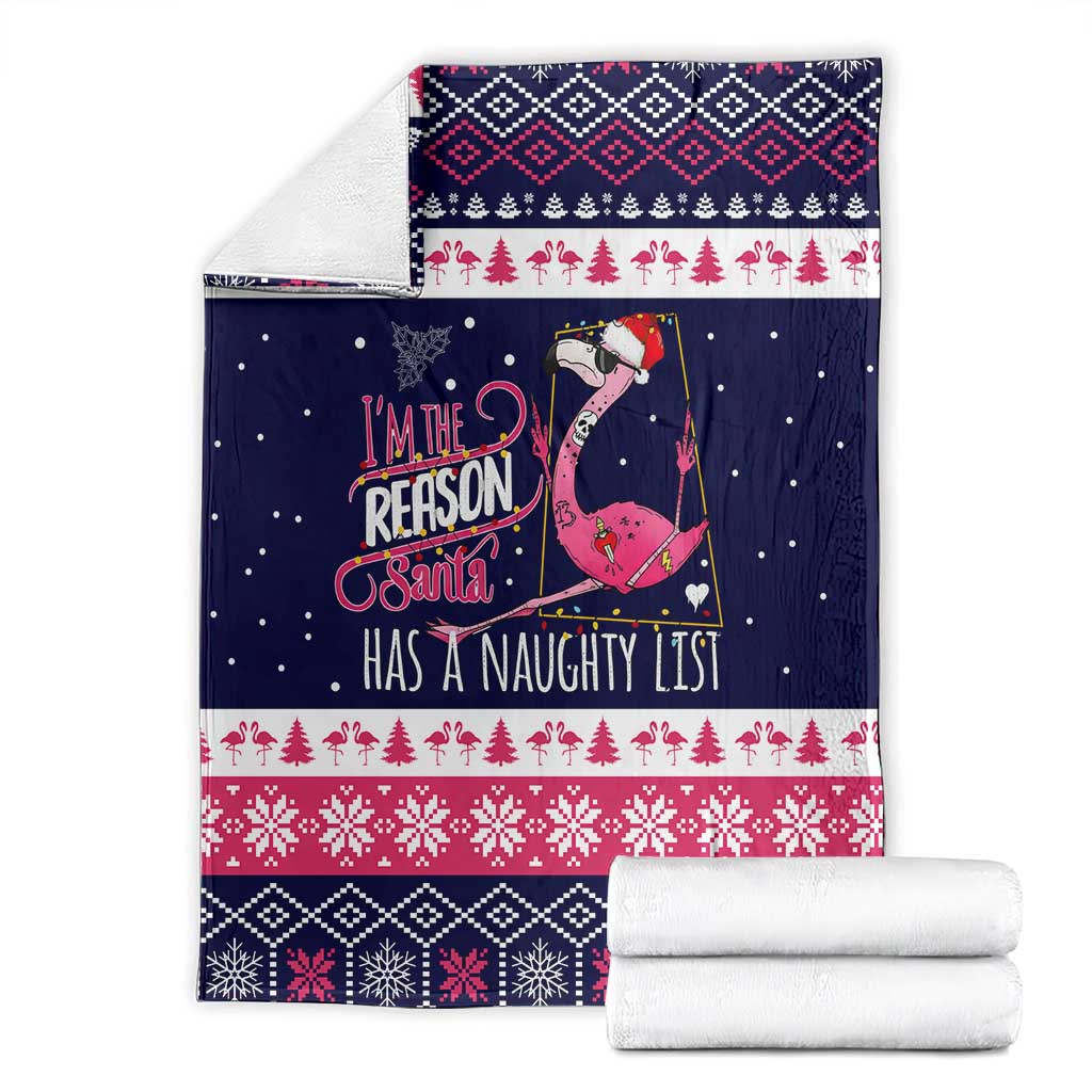 Flamingo I Am The Reason Santa Has A Naughty Christmas Blanket Xmas Holiday Patterns - Wonder Print Shop