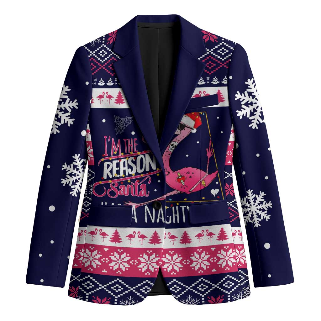 Flamingo I Am The Reason Santa Has A Naughty Christmas Blazer Xmas Holiday Patterns - Wonder Print Shop