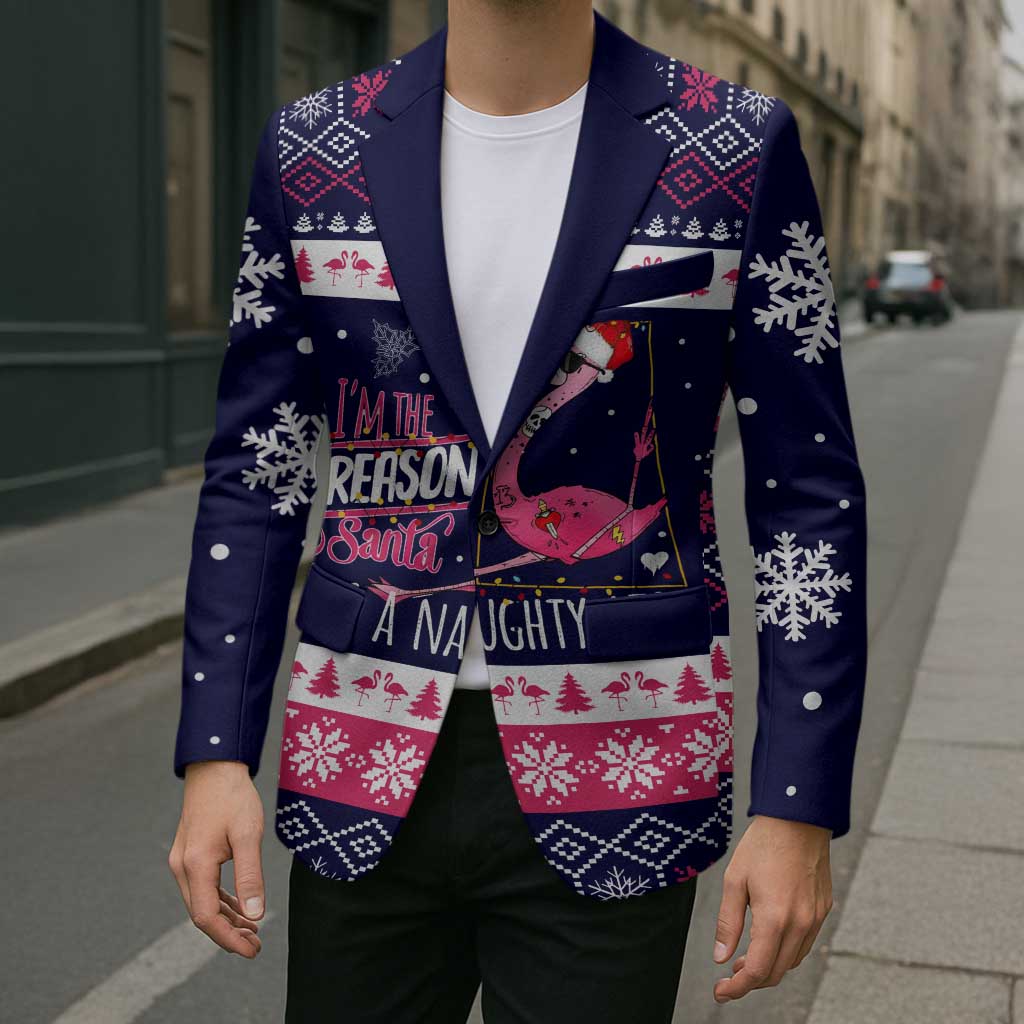 Flamingo I Am The Reason Santa Has A Naughty Christmas Blazer Xmas Holiday Patterns - Wonder Print Shop