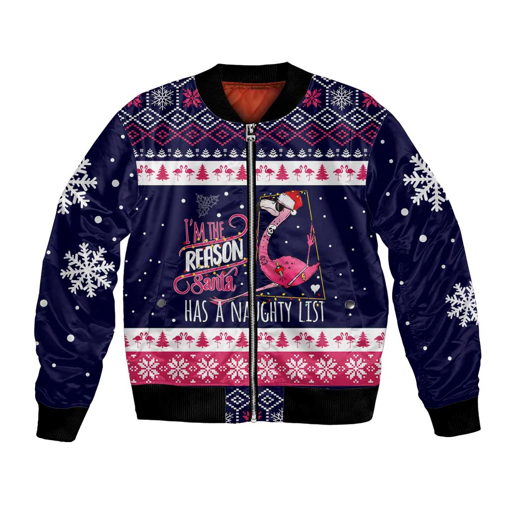 Flamingo I Am The Reason Santa Has A Naughty Christmas Bomber Jacket Xmas Holiday Patterns - Wonder Print Shop