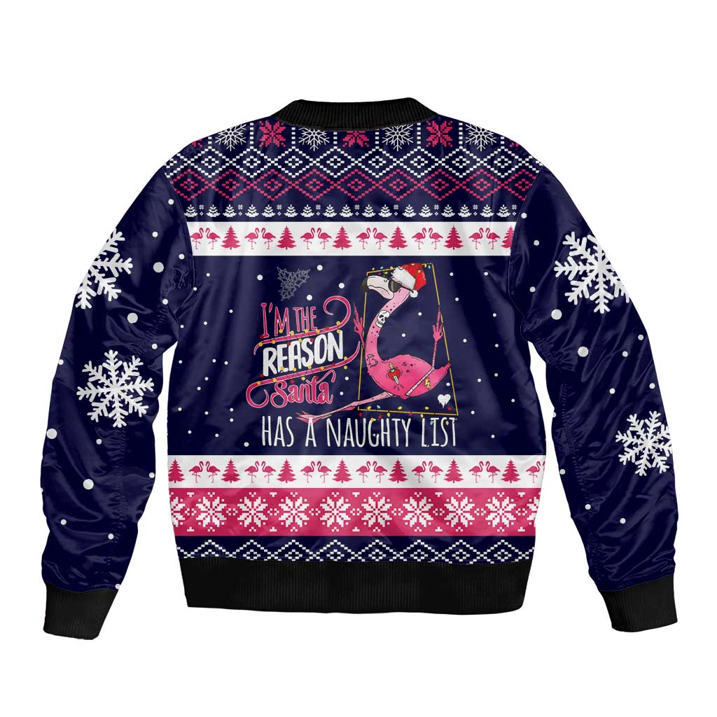 Flamingo I Am The Reason Santa Has A Naughty Christmas Bomber Jacket Xmas Holiday Patterns - Wonder Print Shop