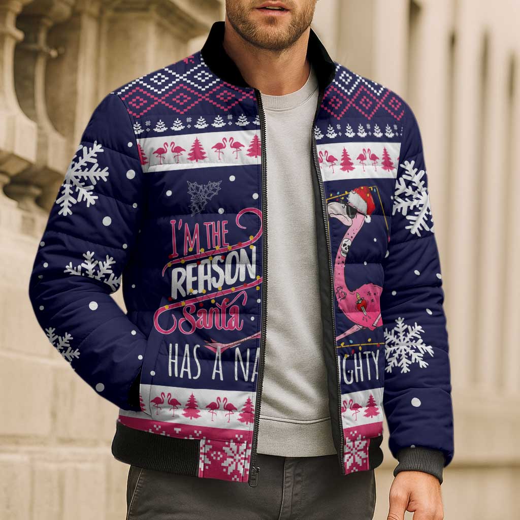 Flamingo I Am The Reason Santa Has A Naughty Christmas Bomber Puffer Jacket Xmas Holiday Patterns - Wonder Print Shop