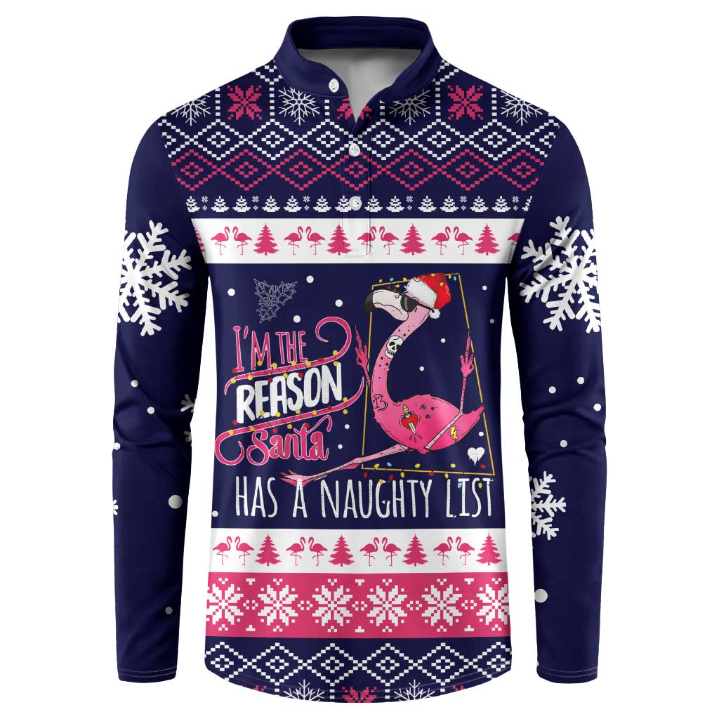 Flamingo I Am The Reason Santa Has A Naughty Christmas Button Sweatshirt Xmas Holiday Patterns - Wonder Print Shop