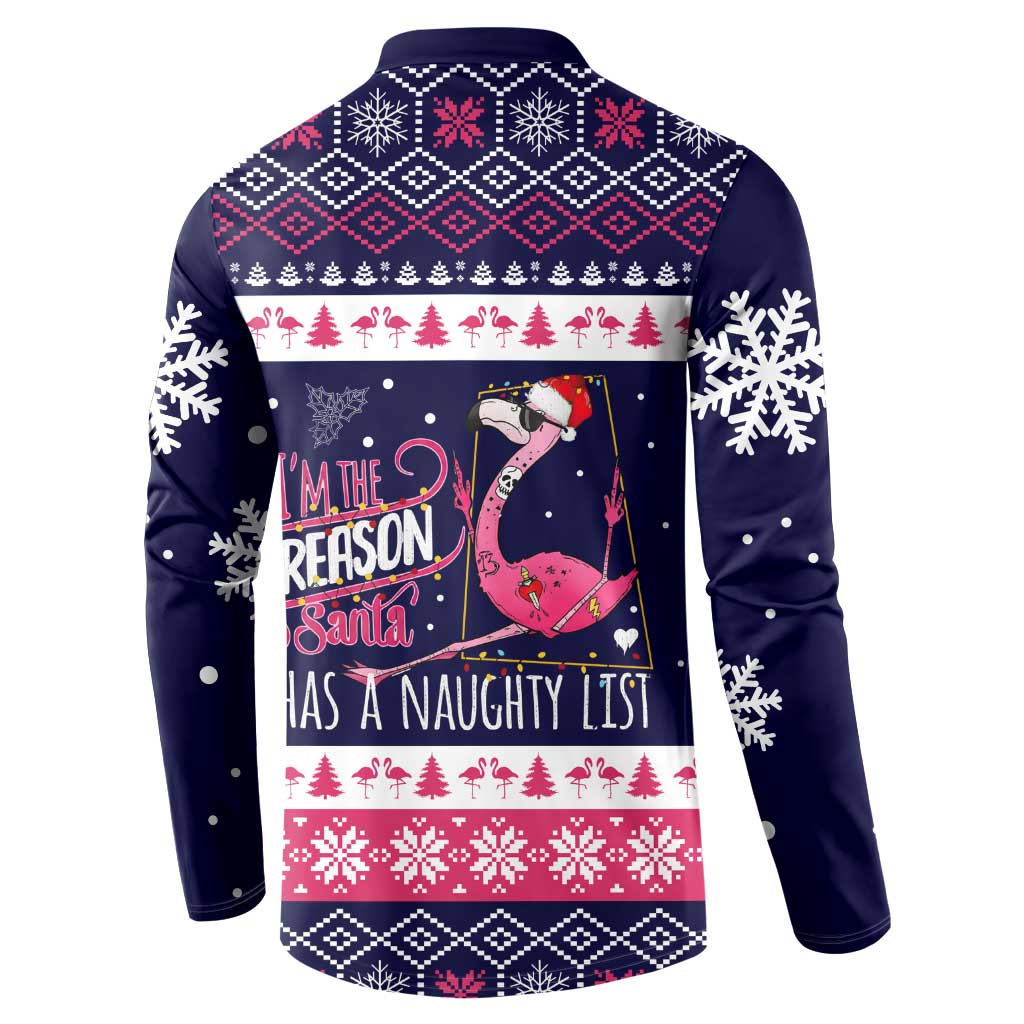 Flamingo I Am The Reason Santa Has A Naughty Christmas Button Sweatshirt Xmas Holiday Patterns - Wonder Print Shop