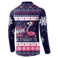 Flamingo I Am The Reason Santa Has A Naughty Christmas Button Sweatshirt Xmas Holiday Patterns - Wonder Print Shop