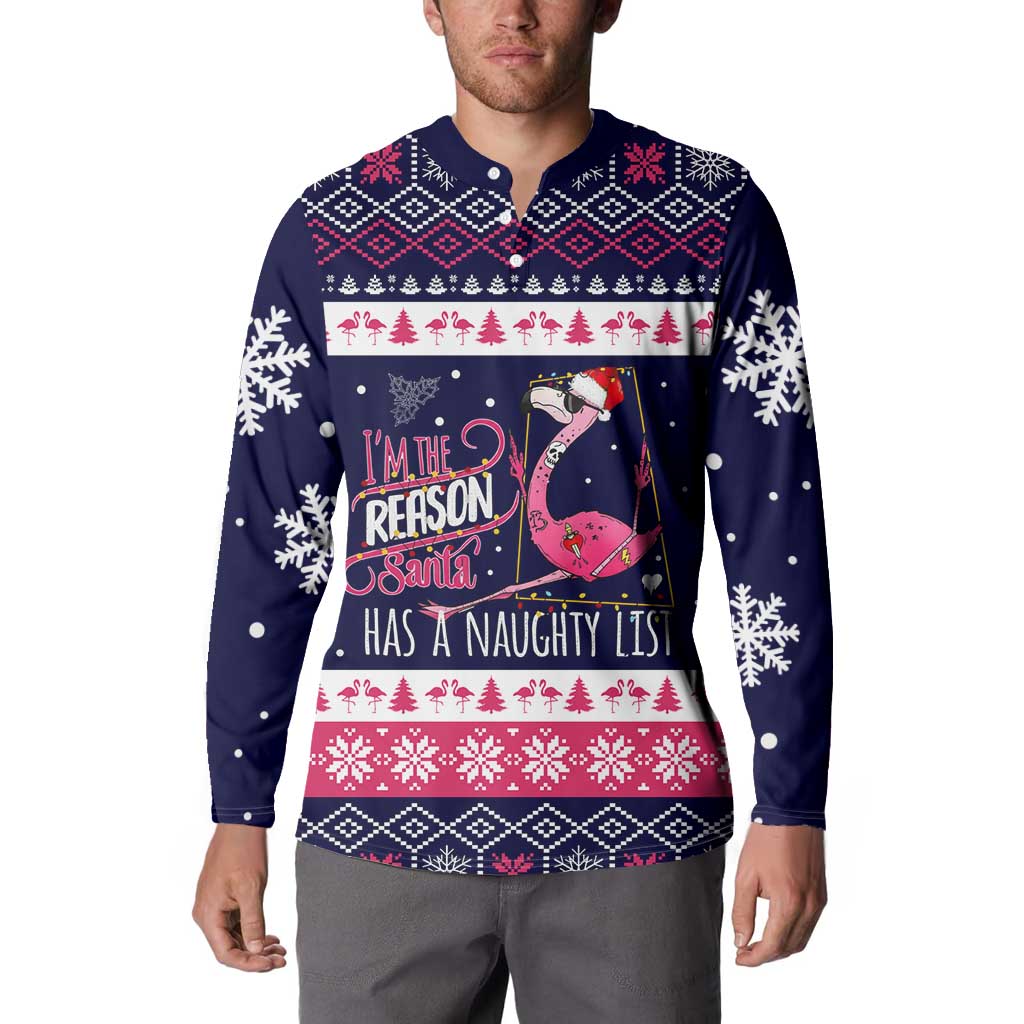 Flamingo I Am The Reason Santa Has A Naughty Christmas Button Sweatshirt Xmas Holiday Patterns - Wonder Print Shop