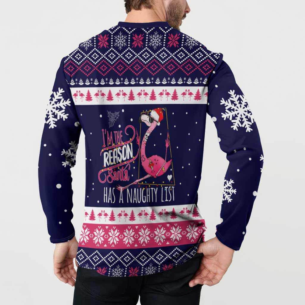 Flamingo I Am The Reason Santa Has A Naughty Christmas Button Sweatshirt Xmas Holiday Patterns - Wonder Print Shop