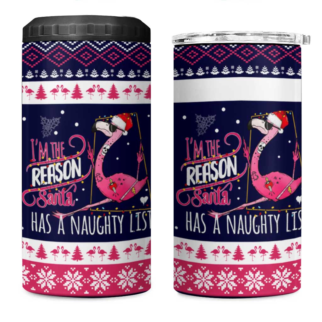 Flamingo I Am The Reason Santa Has A Naughty Christmas 4 in 1 Can Cooler Tumbler Xmas Holiday Patterns - Wonder Print Shop