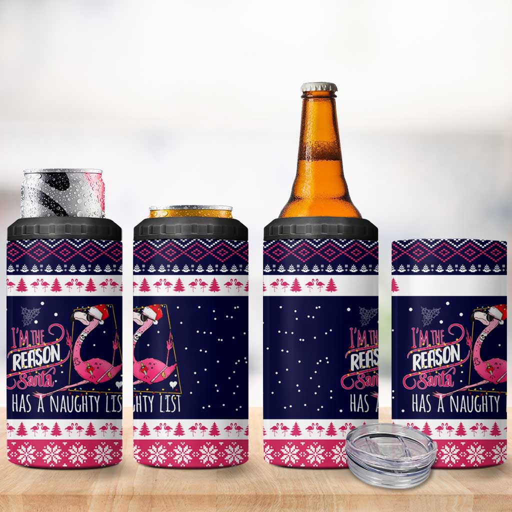 Flamingo I Am The Reason Santa Has A Naughty Christmas 4 in 1 Can Cooler Tumbler Xmas Holiday Patterns - Wonder Print Shop