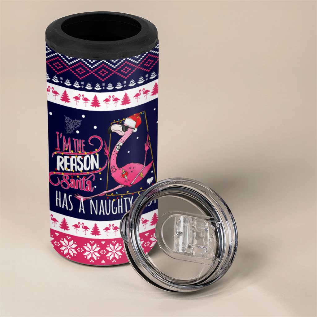 Flamingo I Am The Reason Santa Has A Naughty Christmas 4 in 1 Can Cooler Tumbler Xmas Holiday Patterns - Wonder Print Shop