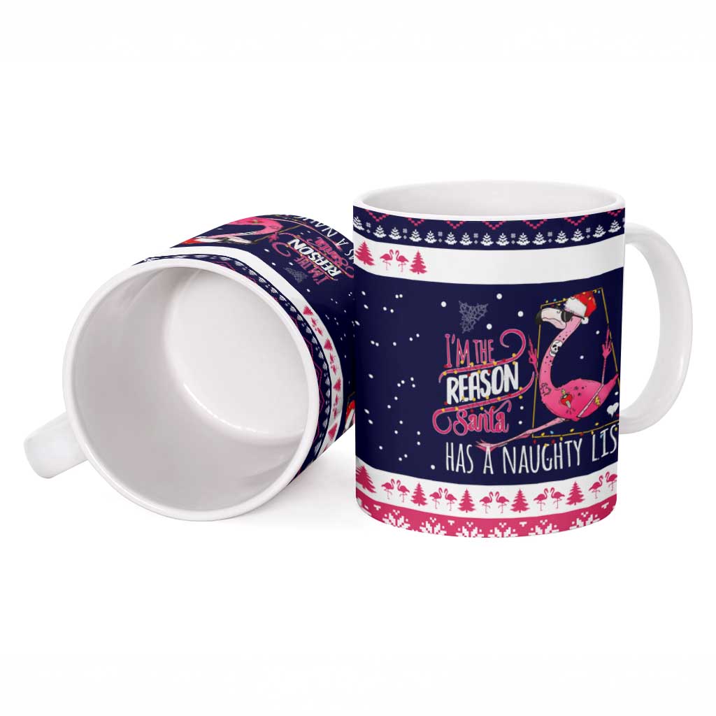 Flamingo I Am The Reason Santa Has A Naughty Christmas Ceramic Mug Xmas Holiday Patterns - Wonder Print Shop