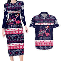 Flamingo I Am The Reason Santa Has A Naughty Christmas Couples Matching Long Sleeve Bodycon Dress and Hawaiian Shirt Xmas Holiday Patterns - Wonder Print Shop