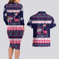 Flamingo I Am The Reason Santa Has A Naughty Christmas Couples Matching Long Sleeve Bodycon Dress and Hawaiian Shirt Xmas Holiday Patterns - Wonder Print Shop