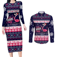 Flamingo I Am The Reason Santa Has A Naughty Christmas Couples Matching Long Sleeve Bodycon Dress and Long Sleeve Button Shirt Xmas Holiday Patterns - Wonder Print Shop