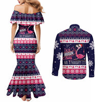 Flamingo I Am The Reason Santa Has A Naughty Christmas Couples Matching Mermaid Dress and Long Sleeve Button Shirt Xmas Holiday Patterns - Wonder Print Shop