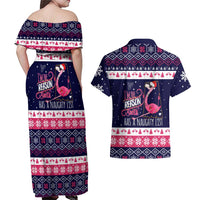 Flamingo I Am The Reason Santa Has A Naughty Christmas Couples Matching Off Shoulder Maxi Dress and Hawaiian Shirt Xmas Holiday Patterns - Wonder Print Shop