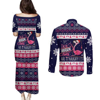 Flamingo I Am The Reason Santa Has A Naughty Christmas Couples Matching Puletasi and Long Sleeve Button Shirt Xmas Holiday Patterns - Wonder Print Shop