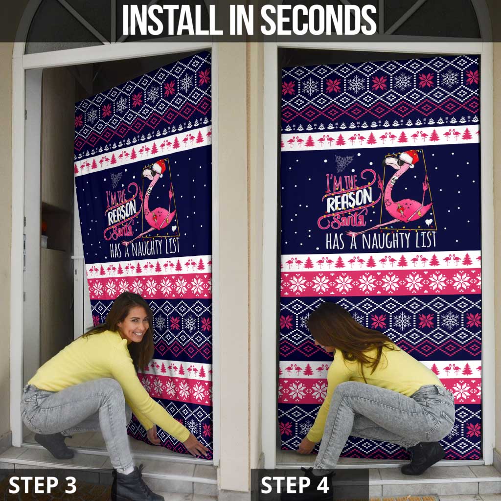 Flamingo I Am The Reason Santa Has A Naughty Christmas Door Cover Xmas Holiday Patterns - Wonder Print Shop