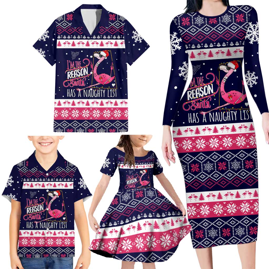 Flamingo I Am The Reason Santa Has A Naughty Christmas Family Matching Long Sleeve Bodycon Dress and Hawaiian Shirt Xmas Holiday Patterns - Wonder Print Shop