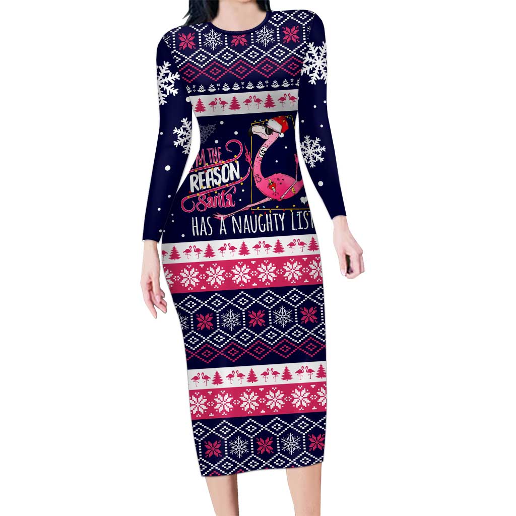 Flamingo I Am The Reason Santa Has A Naughty Christmas Family Matching Long Sleeve Bodycon Dress and Hawaiian Shirt Xmas Holiday Patterns - Wonder Print Shop