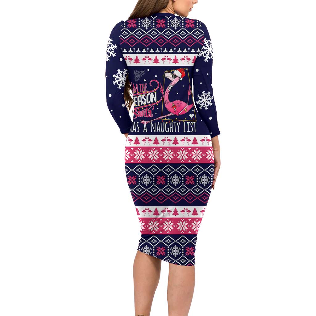 Flamingo I Am The Reason Santa Has A Naughty Christmas Family Matching Long Sleeve Bodycon Dress and Hawaiian Shirt Xmas Holiday Patterns - Wonder Print Shop