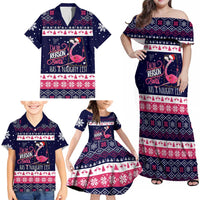 Flamingo I Am The Reason Santa Has A Naughty Christmas Family Matching Off Shoulder Maxi Dress and Hawaiian Shirt Xmas Holiday Patterns - undefined