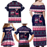 Flamingo I Am The Reason Santa Has A Naughty Christmas Family Matching Off Shoulder Maxi Dress and Hawaiian Shirt Xmas Holiday Patterns - undefined