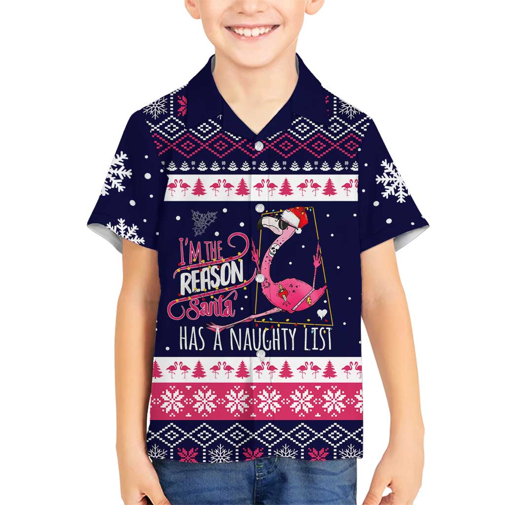 Flamingo I Am The Reason Santa Has A Naughty Christmas Family Matching Off Shoulder Maxi Dress and Hawaiian Shirt Xmas Holiday Patterns - undefined