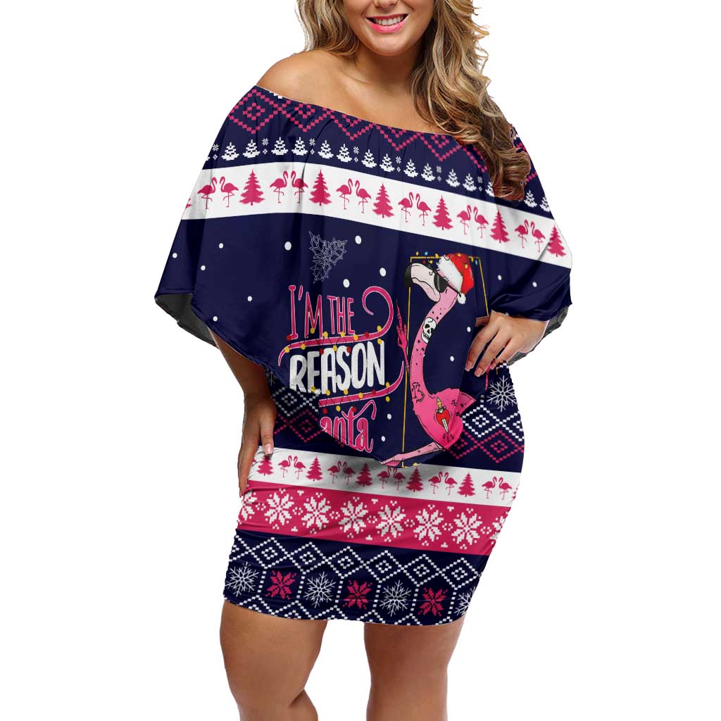 Flamingo I Am The Reason Santa Has A Naughty Christmas Family Matching Off Shoulder Short Dress and Hawaiian Shirt Xmas Holiday Patterns - Wonder Print Shop